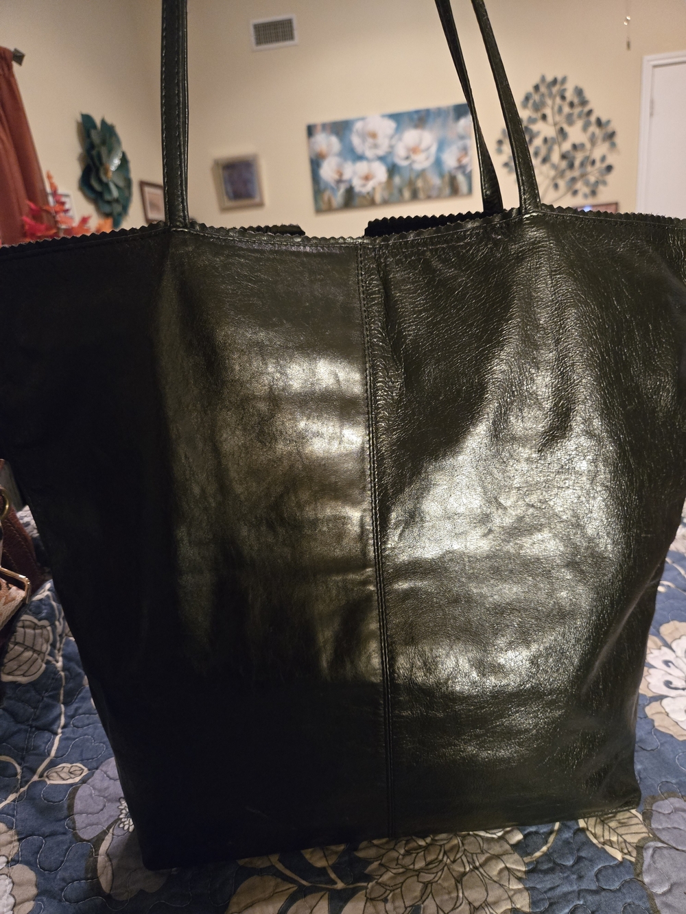 Latico Black Leather Tote with Double Shoulder Straps EUC
